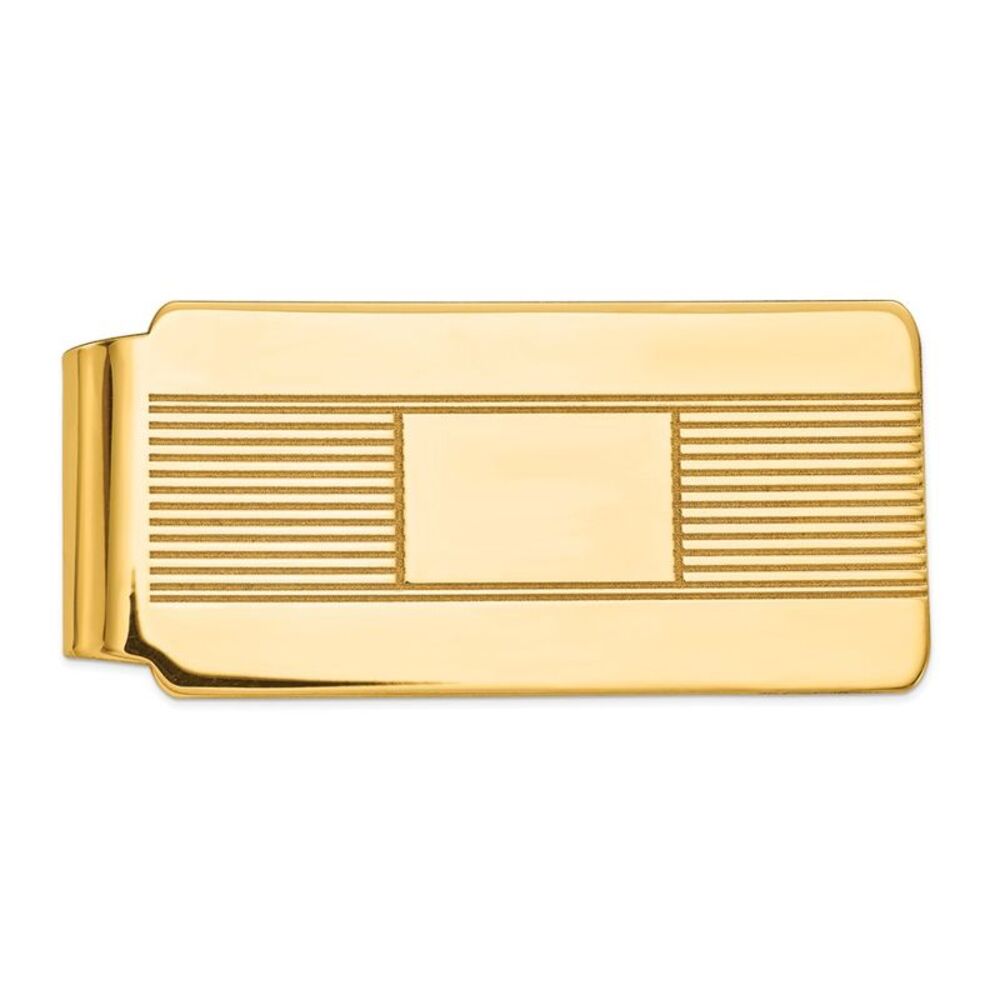 Men's 14k Yellow Gold Striped Fold-Over Wide Money Clip
